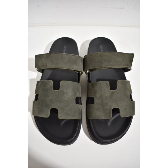 Hermes Chypre Sandal Vert Foret Green Black H Logo Slide Slip On Flop Flat 44 11 - Picture 6 of 12